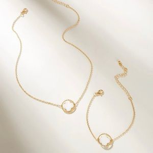 White & Gold Matching Necklace & Bracelet Set